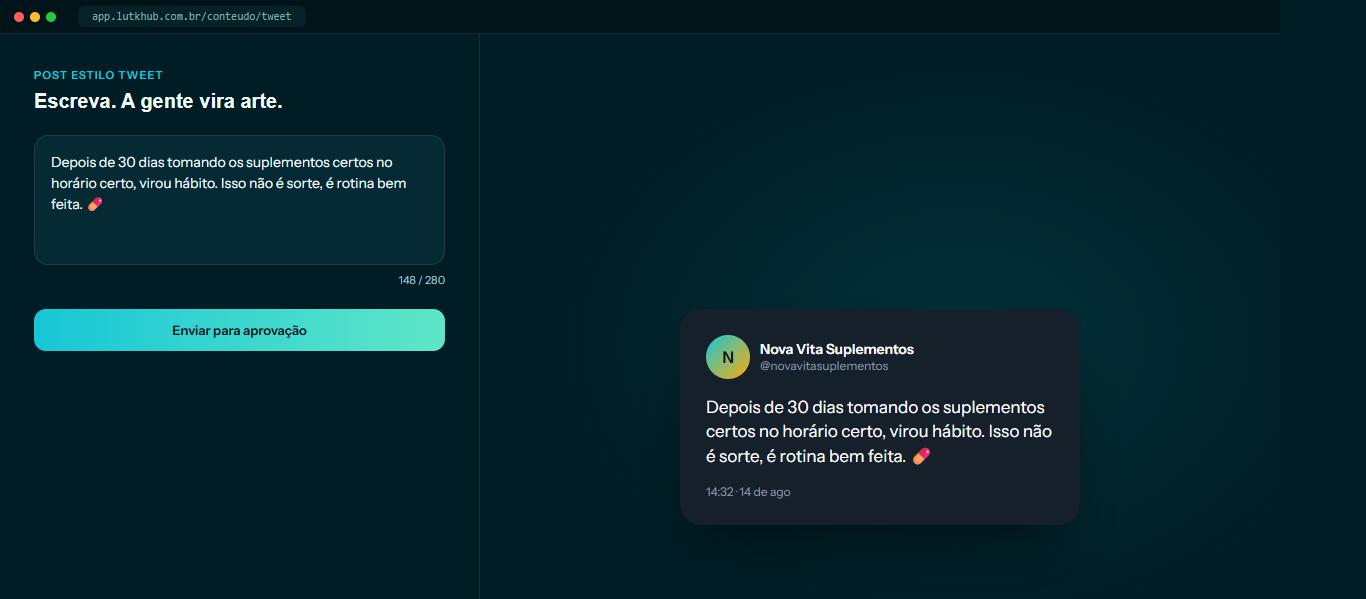 Editor de legenda gerando um card estilo tweet automaticamente